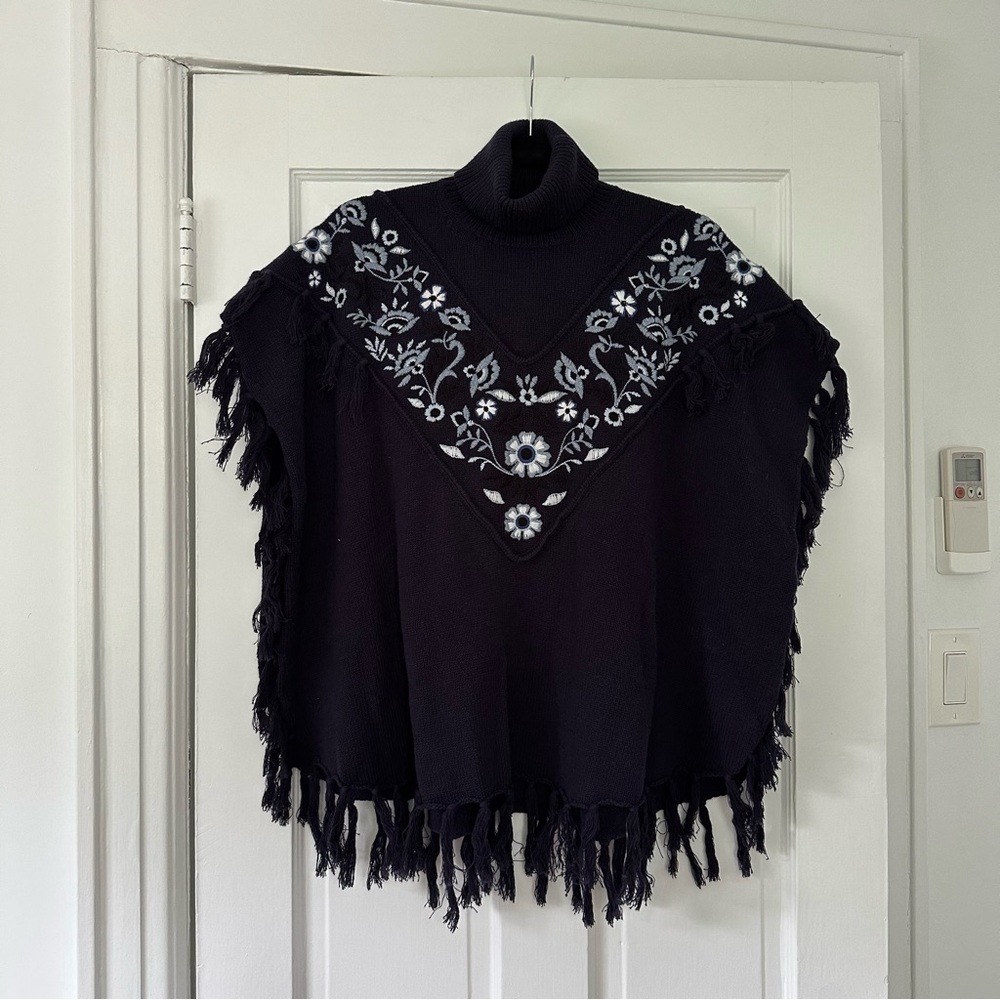 kate spade madison ave collection navy turtleneck sweater poncho size S